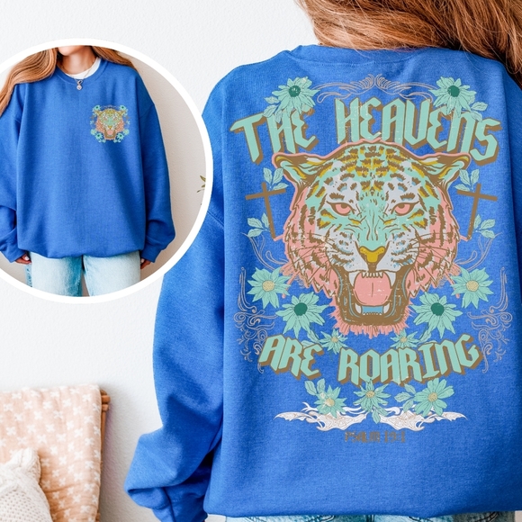 Heavens Are Roaring Psalm 19:1 Bible Tiger Christian Faith Religious Sweatshirt - Picture 10 of 16
